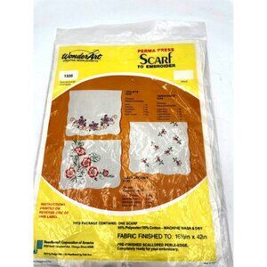 WonderArt Perma-Press Scarf Kit To Embroider Nostalgic Design 16.5"x42" Polyeste